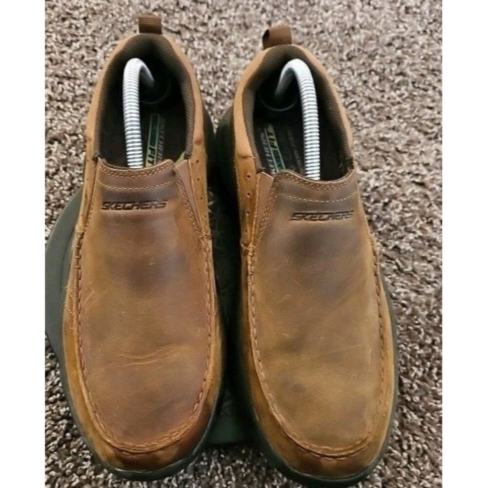 Skechers Tan Slip Ins Shoes Mens Sz 9.5 Arch Fit Air Cooled Memory Foam Loafers